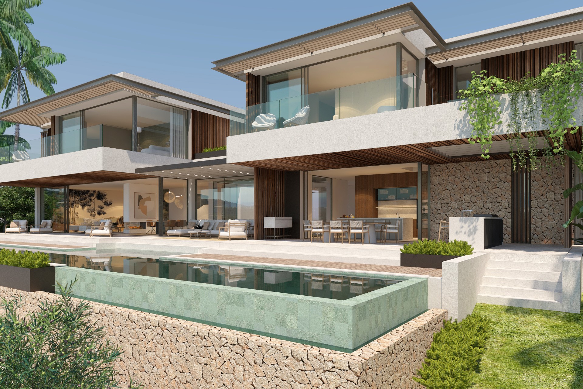 The crystal-clear pool of the villa 